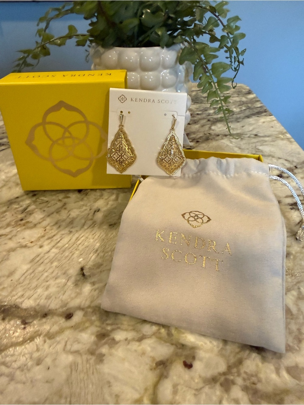 Kendra Scott Addie Gold Filigree Drop Earrings Statement Dangle w Box Pouch NEW